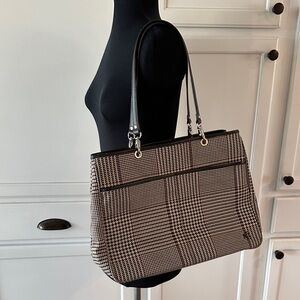 Vintage Lauren Ralph Lauren Brown and Cream Plaid Shoulder Bag